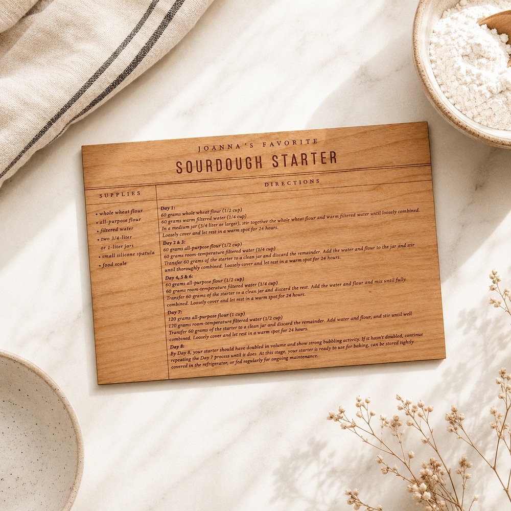 Magnolia Joanna's Favorite Sourdough Starter Wooden Recipe Card Engraved 4x6 NEW